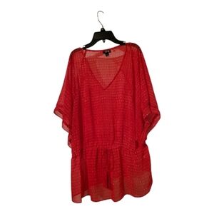 a.n.a Pink With White Design Peplum Sheer Top Size XL